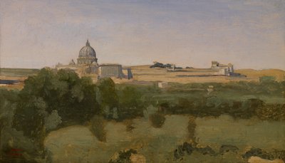Vista de São Pedro, Roma, 1826 (óleo sobre papel montado sobre tela) de Jean Baptiste Camille Corot